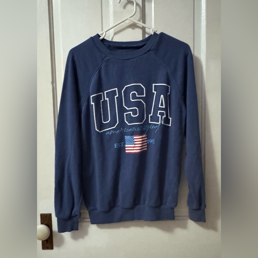 Zoe + Liv Navy Crewneck Sweater with USA Graphic